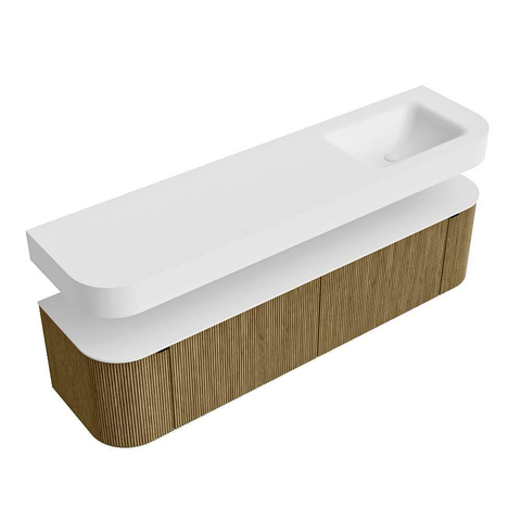 MONDIAZ THOR Meuble de salle de bains 180cm arrondi gauche + droite couleur Dusk avec 2 tiroirs et 2 portes. Vasque suspendue CLOUD Droite sans trou de robinet couleur Talc. SW1465974