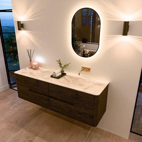 Mondiaz CIRO-DLUX Ensemble de meubles de salle de bains - 160x45x50cm - vasque solid surface Frappe - 1 lavabo à droite - sans trous de robinet - 4 tiroirs - Shadow SW1532165