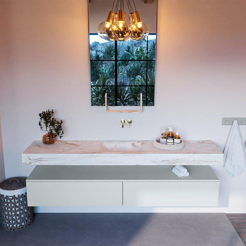 Mondiaz ALAN-DLUX Ensemble de meuble - 200cm - meuble Clay mat - 2 tiroirs - Lavabo Cloud Frappe suspendu - vasque Centre - 0 trous de robinet SW804865