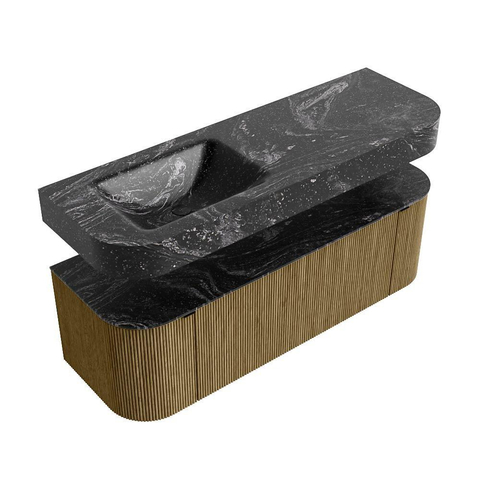 MONDIAZ THOR-DLUX 140cm meuble de salle de bains arrondi gauche + droite couleur Dusk avec 1 tiroir et 2 portes. Vasque suspendue CLOUD Gauche 1 trou de robinet couleur Lava. SW1464230