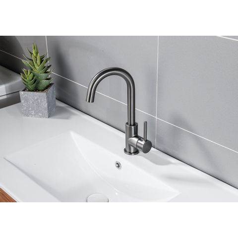 Fortifura Calvi wastafelkraan - hoog - draaibare - uitloop - PVD - geborsteld gunmetal (antraciet) SW809350