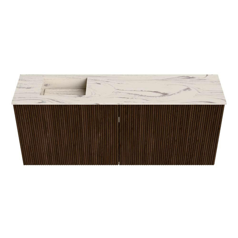 Mondiaz JOYA-DLUX 100cm toiletmeubel - kleur Walnut - Wastafel FAYE positie Links Zonder kraangat kleur Nata. SW1424494