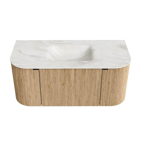 MONDIAZ KURVE-DLUX Meuble de salle de bains 100cm avec module 25 Len R couleur Chêne avec 1 tiroir et 2 portes. Lavabo GRUNNE central 1 trou de robinet couleur Ostra. SW1137717