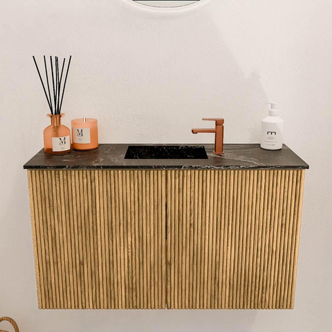 Mondiaz JOYA-DLUX 70cm meuble de salle de bains - couleur Oak - Vasque FAYE position Milieu 1 trou de robinet couleur Lava. SW1422056