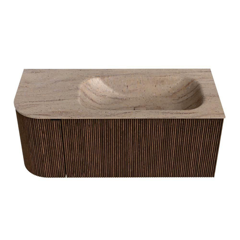 MONDIAZ KURVE-DLUX Meuble de salle de bains 105cm arrondi à gauche couleur Walnut avec 1 tiroir et 1 porte. Lavabo BIG SMALL à droite sans trou de robinet Saba. SW1433151