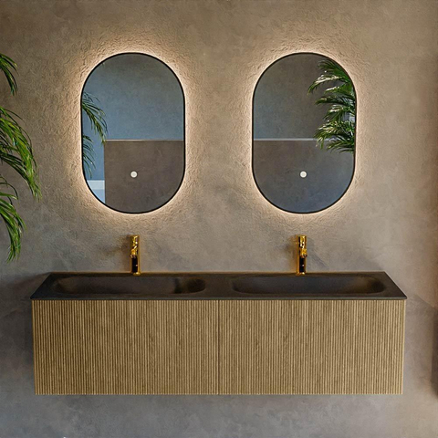 Mondiaz KURVE Ensemble meuble de salle de bains - 150x46x40cm - 2 tiroirs - lavabo solid surface - double - 2 trous de robinet - Dusk SW1414858