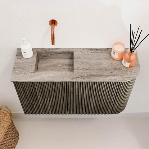 Mondiaz JOYA-DLUX Meuble de salle de bains 71,6cm - arrondi droite couleur Shadow - Vasque FAYE position Gauche Sans trou de robinet couleur Oza SW1425057