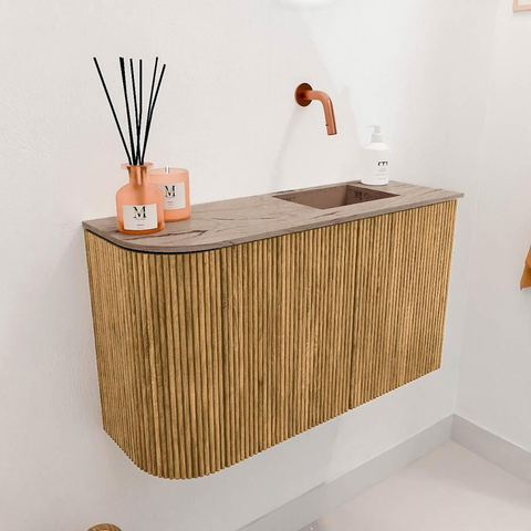 Mondiaz JOYA-DLUX 71.6cm toiletmeubel - ronding links kleur Oak - Wastafel FAYE positie Rechts Zonder kraangat kleur Arena. SW1423909
