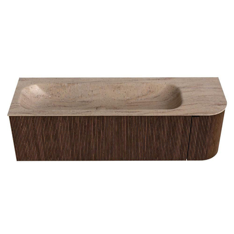 MONDIAZ KURVE-DLUX 145cm badmeubel ronding Rechts kleur Walnut met 1 lade en 1 deur. Wastafel BIG LARGE Links zonder kraangat Saba. SW1433189