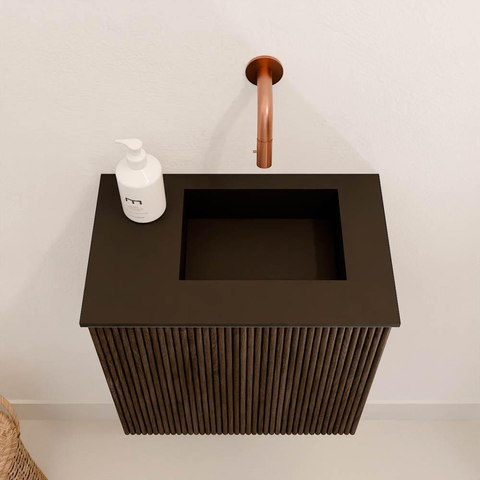 Mondiaz JOYA 40cm meuble de toilette - couleur Walnut - Vasque FAYE position Droite Sans trou de robinet couleur Urban. SW1421337