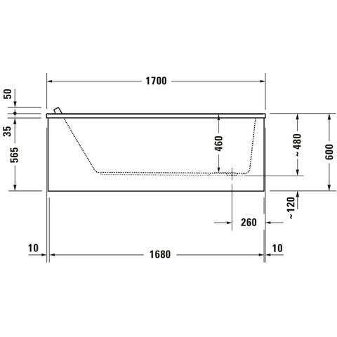 Duravit Starck Slimline Starckkunststof bad acryl rechthoekig - 170x70x46cm - zonder poten - voor inbouw of ommanteling - glans wit 0297572