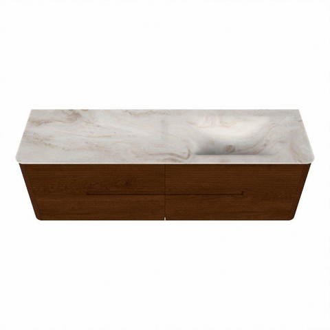 Mondiaz CIRO-DLUX Ensemble de meubles de salle de bains - 160x45x50cm - lavabo solid surface Frappe - 1 vasque à droite - sans trous de robinetterie - 4 tiroirs - Ruby SW1531522