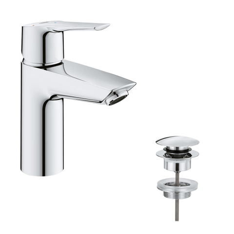 Grohe Start QuickFix Wastafelmengkraan - opbouw - 10.9cm uitloop - S-size - push to open waste - chroom OUTLETSTORE STORE41732