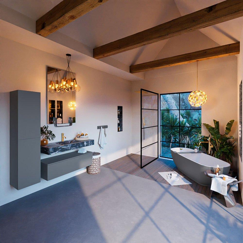 Mondiaz ALAN-DLUX Ensemble de meuble - 110cm - meuble Plata mat - 1 tiroir - Lavabo Cloud Lava suspendu - vasque Centre - 1 trou de robinet SW808544