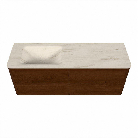 Mondiaz CIRO-DLUX Ensemble de meubles de salle de bains - 140x45x50cm - lavabo solid surface Meli - 1 vasque à gauche - sans trous de robinet - 4 tiroirs - Ruby SW1531777