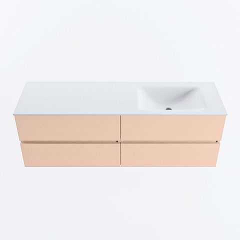 MONDIAZ VICA Ensemble meuble de salle de bains - 150cm - meuble bas rosee - 4 tiroirs - vasque cloud à droite - 1 trou de robinet - version hauteur 60cm - talc SW1083371