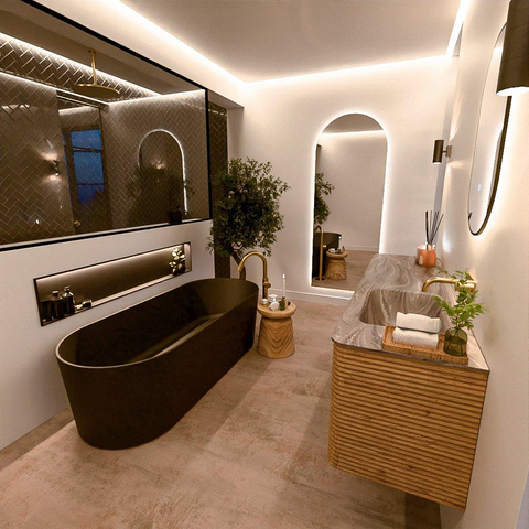 Mondiaz CIRO-DLUX Ensemble de meubles de salle de bains - 170x45x50cm - Plan vasque solid surface Sombra - 1 bassin à droite - sans trous de robinet - 4 tiroirs - Chêne SW1531263