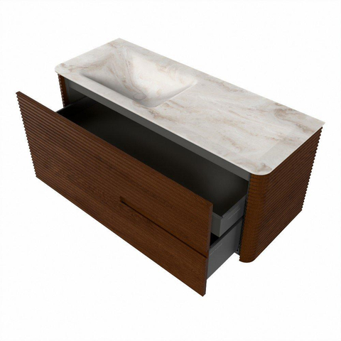 Mondiaz CIRO-DLUX Meuble de salle de bains - 120x45x50cm - Plan vasque solid surface Frappe - 1 lavabo à gauche - 1 trou de robinet - 2 tiroirs - Ruby SW1531289