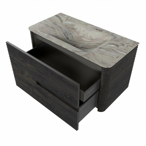 Mondiaz CIRO-DLUX Ensemble de meubles de salle de bains - 90x45x50cm - Plan-vasque en solid surface Glace - 1 vasque au milieu - 1 trou de robinet - 2 tiroirs - Shadow SW1532213