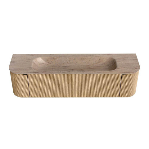 MONDIAZ KURVE-DLUX 170cm badmeubel ronding Links + Rechts kleur Oak met 1 lade en 2 deuren. Wastafel BIG LARGE Midden 2 kraangaten Saba. SW1433095