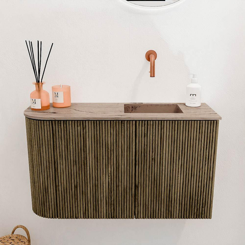 Mondiaz JOYA-DLUX 71.6cm toiletmeubel - ronding links kleur Dusk - Wastafel FAYE positie Rechts Zonder kraangat kleur Arena. SW1425769