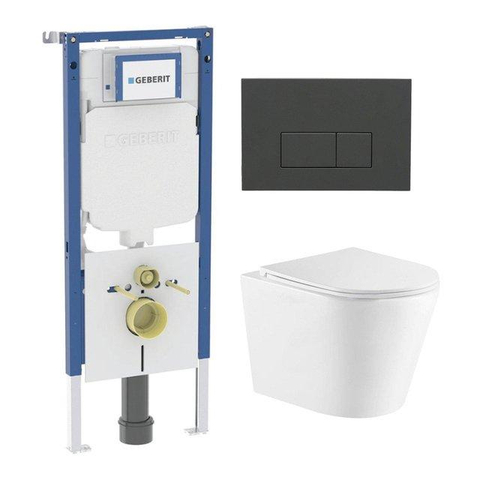 QeramiQ Dely Pack WC - 36,3x51,7cm - à fond creux - sans bride - réservoir encastré Geberit UP720 - abattant WC softclose 35 mm - plaque de commande en plastique noir mat - boutons ronds - noir mat SW1428212
