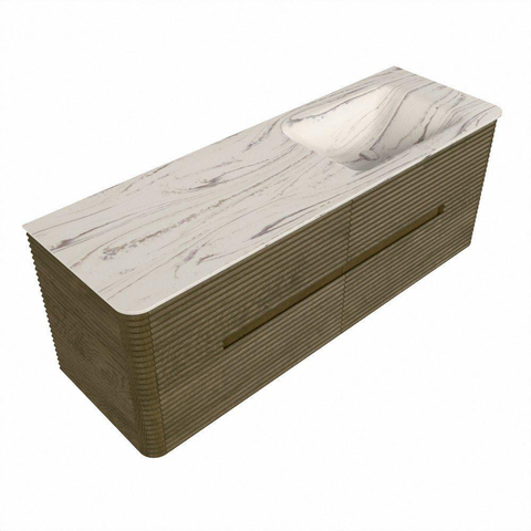 Mondiaz CIRO-DLUX Ensemble de meubles de salle de bains - 140x45x50cm - Plan vasque solid surface Nata - 1 lavabo à droite - sans trous de robinet - 4 tiroirs - Dusk SW1533228