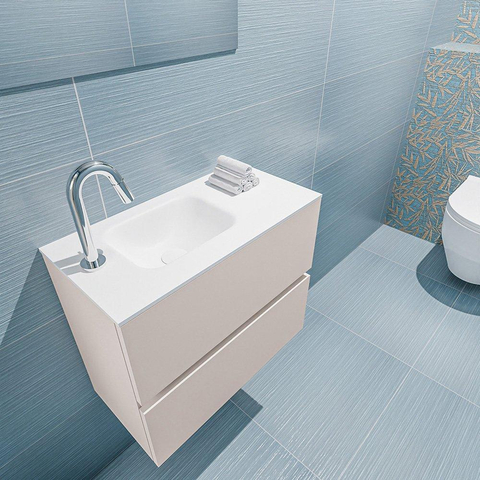 MONDIAZ ADA Toiletmeubel 60x30x50cm met 1 kraangaten 2 lades linen mat Wastafel Lex links Solid Surface Wit SW472680