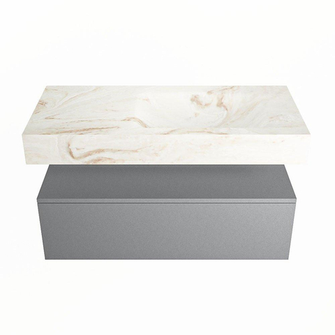 Mondiaz ALAN-DLUX Ensemble de meuble - 100cm - meuble Plata mat - 1 tiroir - Lavabo Cloud Frappe suspendu - vasque Droite - 0 trous de robinet SW805492