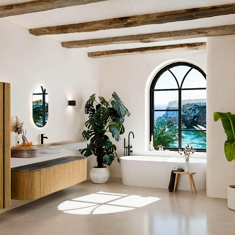MONDIAZ THOR-DLUX 180cm meuble de salle de bains arrondi gauche + droite couleur Oak avec 2 tiroirs et 2 portes. Vasque suspendue CLOUD Milieu 1 trou de robinet couleur Oza. SW1466346