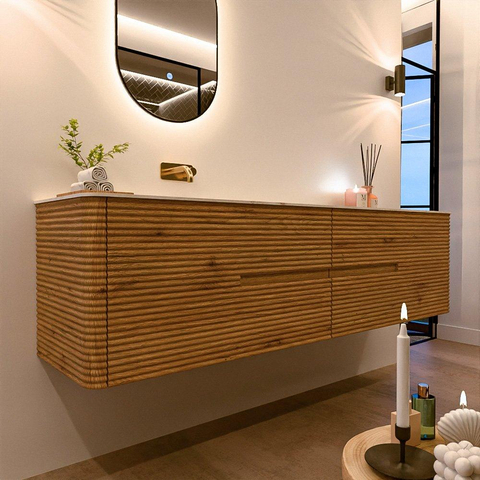 Mondiaz CIRO-DLUX Badkamermeubelset - 190x45x50cm - Solid surface wastafel Ostra - 1 wasbak Links - zonder kraangaten - 4 lades - Oak SW1530945