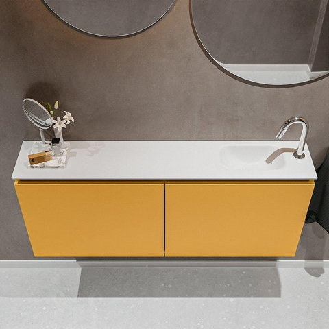 MONDIAZ TURE Toiletmeubel 120x23x50cm met 1 kraangaten 2 deuren ocher mat Wastafel Eden rechts Solid Surface Wit SW475078