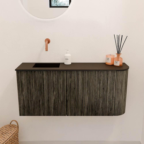 Mondiaz JOYA 91.6cm meuble de salle de bains - arrondi droit couleur Shadow - Vasque FAYE position Gauche Sans trou de robinet couleur Urban SW1421561
