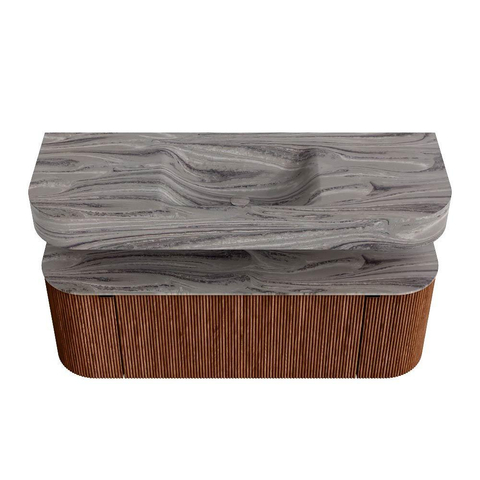 MONDIAZ THOR-DLUX Meuble de salle de bains 130cm arrondi gauche + droite couleur Ruby avec 1 tiroir et 2 portes. Vasque suspendue CLOUD Milieu 1 trou de robinet couleur Sombra. SW1464076