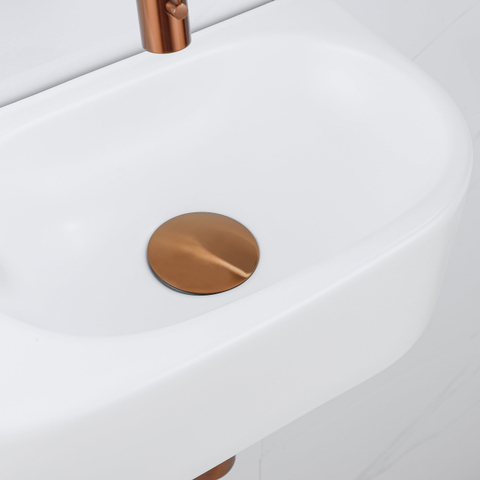 QeramiQ Fuente fonteinset – halfrond – 40x21.5x12 cm – keramiek wit mat – geborsteld koperen kraan SW1233123