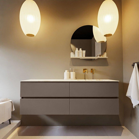 MONDIAZ VICA-DLUX Ensemble meuble de salle de bains - 150cm - meuble bas smoke - 4 tiroirs - vasque encastrée cloud à droite - sans trous de robinet - version hauteur 60cm - frape SW1088934