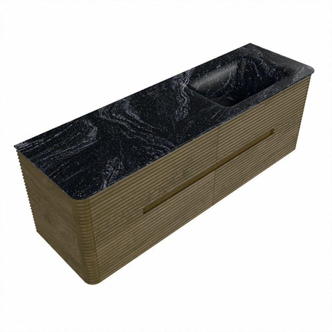 Mondiaz CIRO-DLUX Badkamermeubelset - 150x45x50cm - Solid surface wastafel Lava - 1 wasbak Rechts - 1 kraangat - 4 lades - Dusk SW1533048