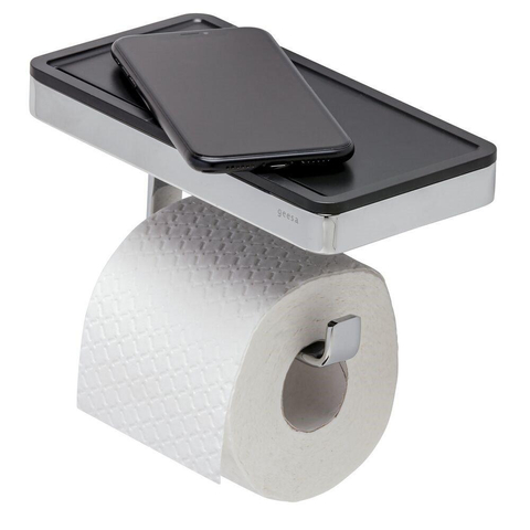 Geesa Frame Toiletrolhouder met planchet Zwart / Chroom SW334353