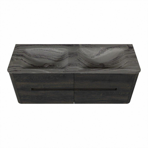 Mondiaz CIRO-DLUX Badkamermeubelset - 130x45x50cm - Solid surface wastafel Sombra - 2 wasbak Dubbel - zonder kraangaten - 4 lades - Shadow SW1532809