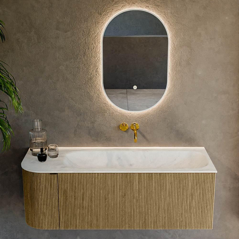 Mondiaz KURVE-DLUX Ensemble meuble de salle de bains - 125x46x40cm - 1 tiroir - 1 porte - vasque solid surface - droite - sans trou de robinet - Dusk SW1414909