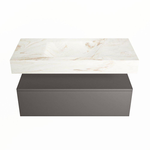 Mondiaz ALAN-DLUX Ensemble de meuble - 100cm - meuble Dark grey mat - 1 tiroir - Lavabo Cloud Frappe suspendu - vasque Centre - 1 trou de robinet SW804931