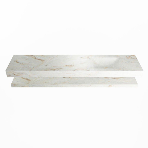 Mondiaz ALAN-DLUX Ensemble de meuble - 200cm - meuble Frappe mat - 0 tiroirs - Lavabo Cloud Frappe suspendu - vasque Droite - 1 trou de robinet SW809314