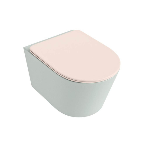 Mondiaz LAVIE WC suspendu – sans bride – 36 x 53 cm – avec abattant softclose – Greey (vert clair/gris), abattant Rosee (rose) SW1208686
