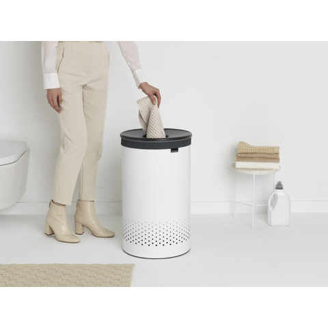 Brabantia Wasbox - 60 liter - Dark Grey Kunststof deksel - uitneembare Waszak - white SW767542