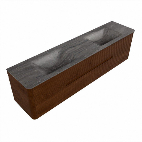 Mondiaz CIRO-DLUX Ensemble de meubles de salle de bains - 190x45x50cm - Plan vasque Solid surface Oza - 2 vasques Double - sans trous de robinet - 4 tiroirs - Ruby SW1531924