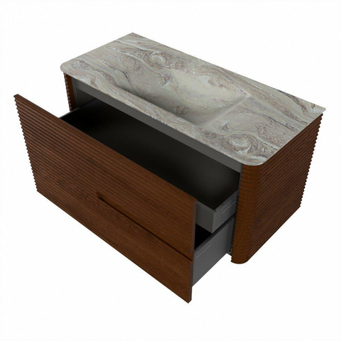 Mondiaz CIRO-DLUX Badkamermeubelset - 100x45x50cm - Solid surface wastafel Glace - 1 wasbak Midden - 1 kraangat - 2 lades - Ruby SW1531642