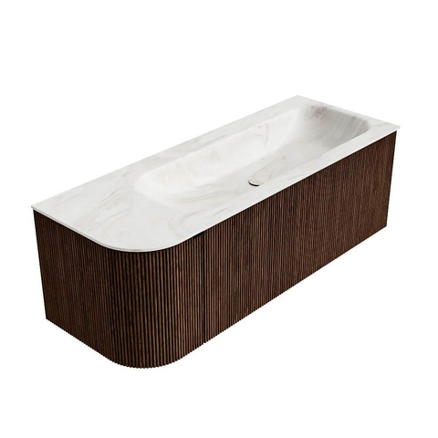 MONDIAZ KURVE-DLUX meuble de salle de bains 125 cm avec module 25 L couleur Walnut avec 1 tiroir et 1 porte. Lavabo BIG MEDIUM à droite sans trou de robinet couleur Ostra. SW1137831