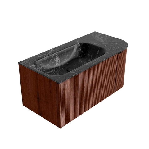 Mondiaz KURVE-DLUX Ensemble meuble de salle de bains - 95x46x40cm - 1 tiroir - 1 porte - lavabo solid surface - gauche - 1 trou de robinet - Ruby SW1416028