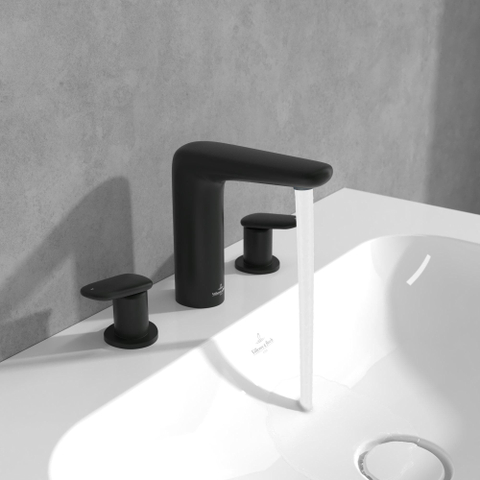 Villeroy & Boch Antao 3 gats wastafelmengkraan - met push open plug - mat zwart SW974155
