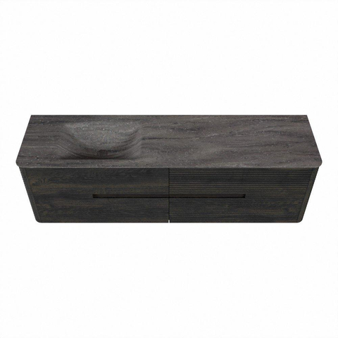 Mondiaz CIRO-DLUX Meuble de salle de bains - 170x45x50cm - Plan vasque Solid surface Oza - 1 vasque à gauche - sans trous de robinet - 4 tiroirs - Shadow SW1532680